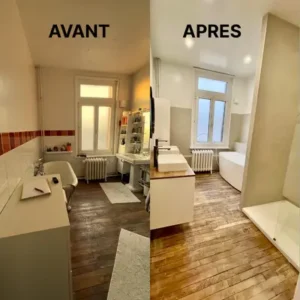 photos d'une salle de bain avant puis après rénovation dans les Hauts-de-France par la société Foucher Solution Confort